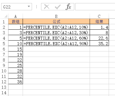 PERCENTILE.EXC 函数