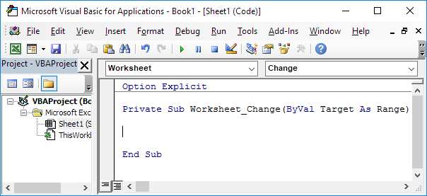 Excel VBA中的工作表更改事件