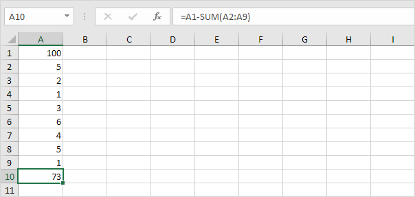 使用求和函数减去数字