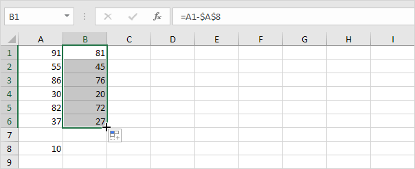 从一系列单元格中减去一个数字