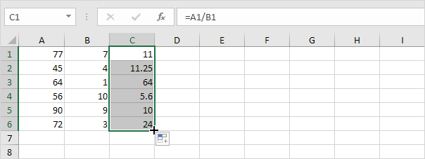 将一栏中的数字除以另一栏中的数字