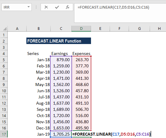 FORECAST.LINEAR函数-示例1