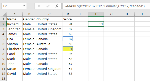 Excel中的MaxIfs函数，多个条件