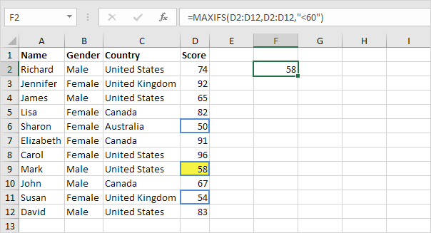 Excel中的MaxIfs函数，一个范围