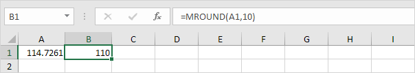 在Excel中使用Mround函数将其舍入到最接近的10的倍数