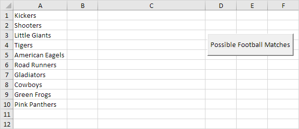 Excel VBA中可能的足球比赛