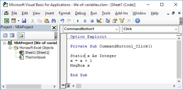 Excel VBA中的静态关键字