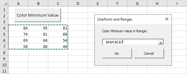 Excel VBA中的用户窗体和范围