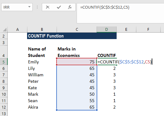 COUNTIF函数-示例2a