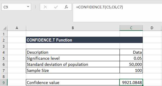 CONFIDENCE.T函数-示例