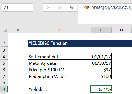 YIELDDISC函数-示例
