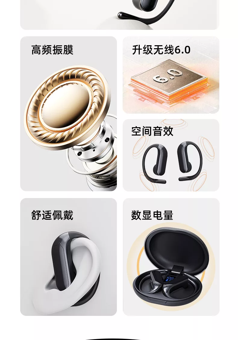 小兔ai耳机x18s蓝牙6.0挂耳式ai翻译智能耳机